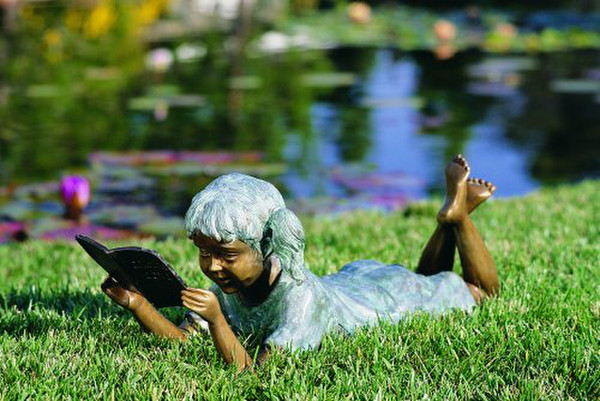 Solitude Girl Reading Book Medium Bronze Garden Statuary Statue
